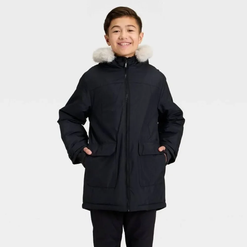 Open Box - All In Motion - Kids' Hooded Parka Jacket - All In Moti Black